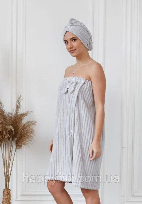 Жіночий банний комплект: рушник-кілт + тюрбан для волосся Львов - изображение 1