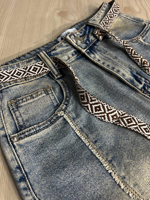 Юбка женская джинсовая Liana 426 средней длины с бахромой и этнопоясом голубая, голубой, 28, 28, 79  Одесса - изображение 5