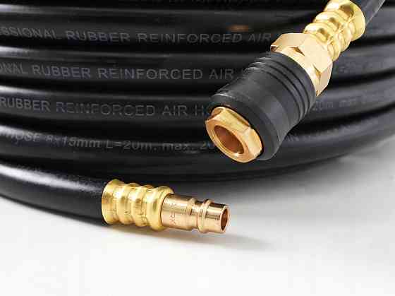 Шланг гумовий армований повітряний (PROFI) 20 атм 10x17мм, 15м з латунними швидкороз'ємними з'єднаннями AIRKRAFT AHC-16-J Чернігів