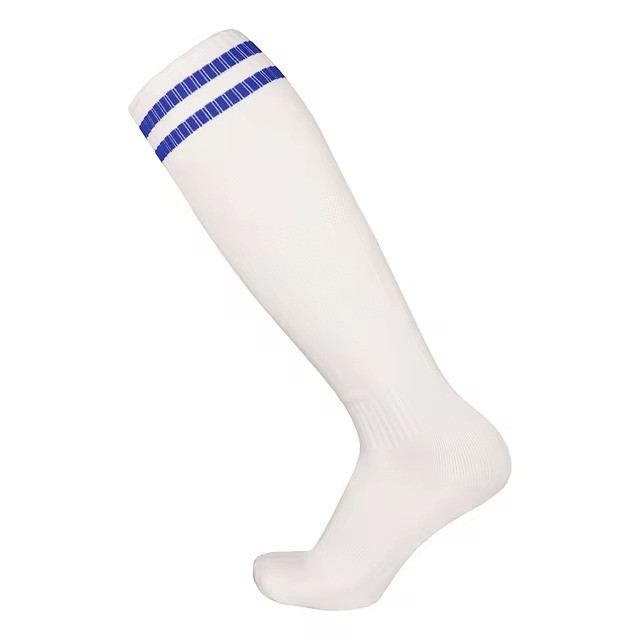 Гетри футбольні з рушниковою тканиною на підошві білі з синіми смужками CZST-314, розмір S Кам'янець-Подільський - фото 2