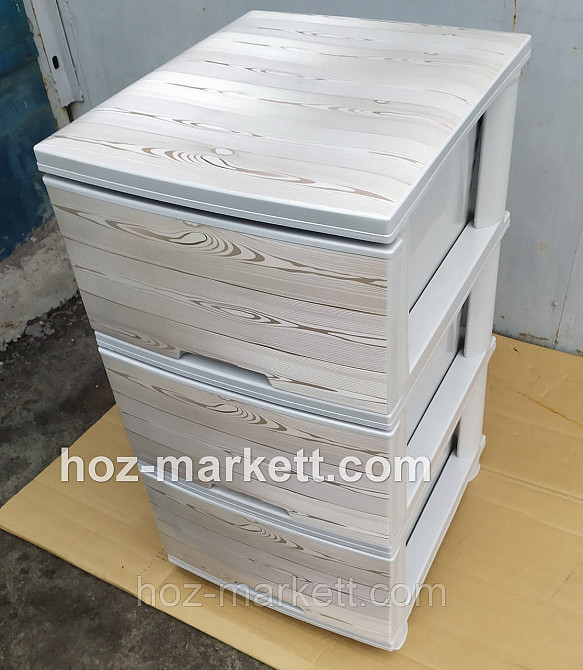 Комод пластиковий тумбочка на 3 ящики з малюнком під дерево світлий Харків - фото 6