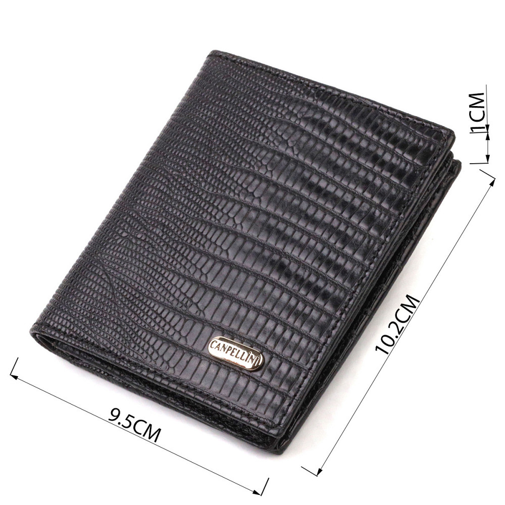 Шкіряне компактне портмоне для чоловіків з тисненням CANPELLINI 21739 Чорне Київ - фото 3