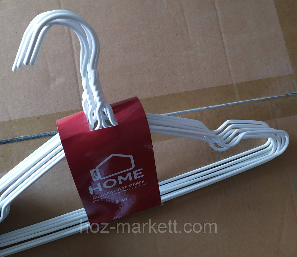 Вішалки плеча, тремпл білі металевий у силіконовому покритті з хромованим гачком 8 шт. в уп Харків - фото 10