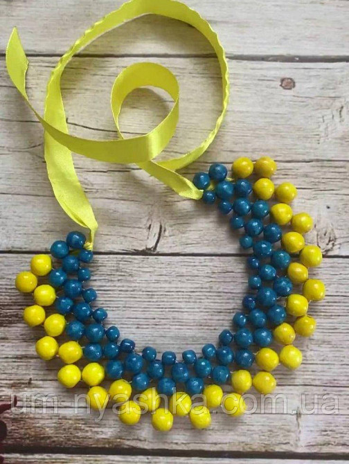 Намисто дерев'яне жовто-синє кольє Кривий Ріг - фото 1