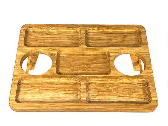 Деревянный поднос на ножках с местом для бокалов и 5 углублениями для закусок, 38*28*14 см, дерево Черешня Каменец-Подольский