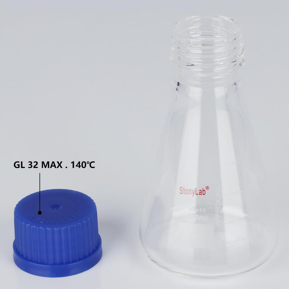 Колба коническая Erlenmeyer stonylab 100 мл синяя градуированная с крышкой боросиликатное стекло лабораторная Киев - изображение 3
