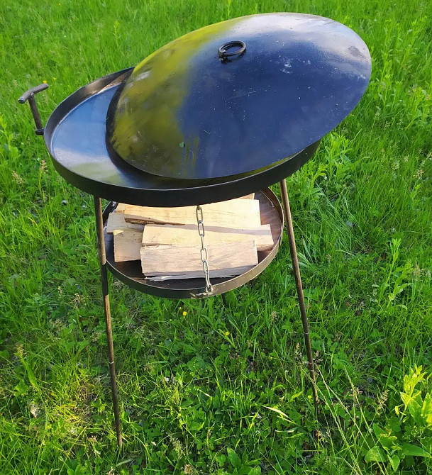 Сковорода з диска борони САДЖ 50 см з кришкою та підставкою для вогню, розбірні ніжки Київ - фото 3