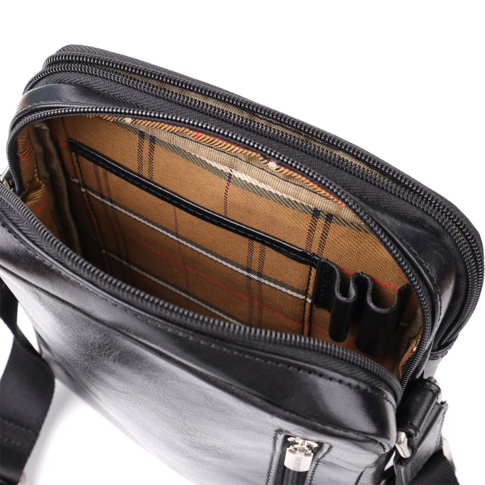 Отличная мужская сумка с карманами из гладкой натуральной кожи Tony Perotti 20857_1 (9148-17 nero) Черный Киев - изображение 8