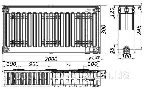 Радіатор сталевий панельний KALITE 22 низ/праворуч 300х2000 (без INNER) Чернівці