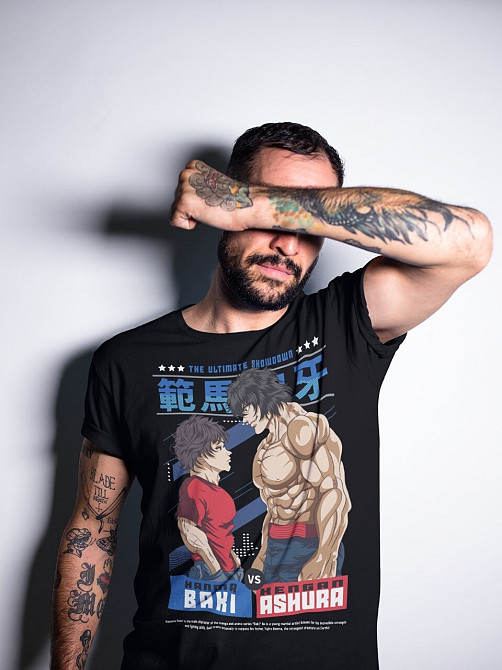 Футболка мужская аниме Баки Ханма Грапплер Йуджиро оверсайз (S/M/L) Черний AnimeJ0506 Днепр - изображение 9