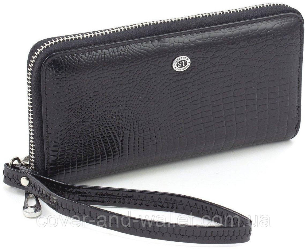 Жіночий шкіряний лаковий гаманець на блискавці з ремінцем для руки ST S4001A Київ - фото 1