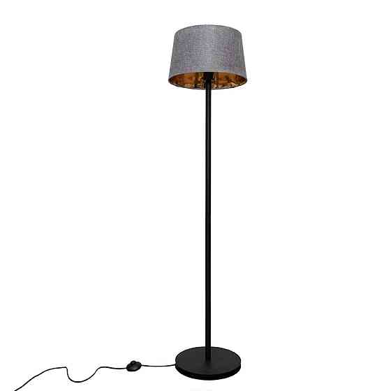 Торшер MSK Electric с серым плафоном из ткани под лампу Е27 с черным основанием NL 3621 BK+GR Одесса