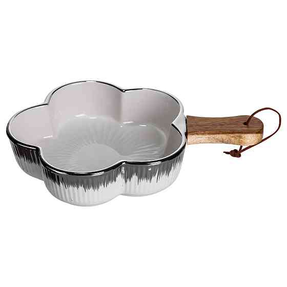 Тарелка фарфоровая глубокая с ручкой Цветок 27×20×5 (см) блюдо сервировочное с ручкой  для подачи тарелка сковорода Серебро Киев