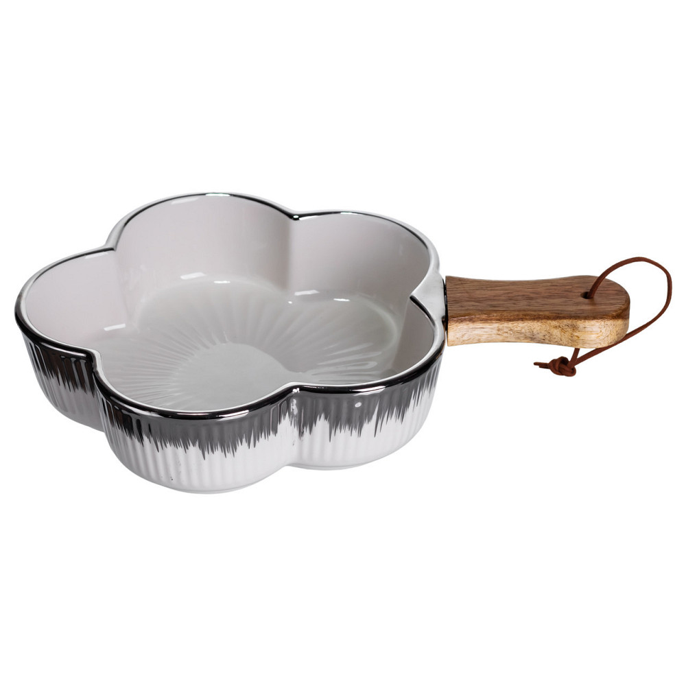 Тарілка порцелянова глибока з ручкою Квітка 27×20×5 (см) блюдо сервірувальне з ручкою для подачі тарілка сковорода Срібло ZJH-13-4 Київ - фото 4