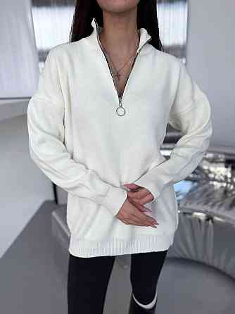 Жіночий стильний подовжений оверсайз светр із блискавкою  в’язка 50% коттон / 50% акрил Одеса