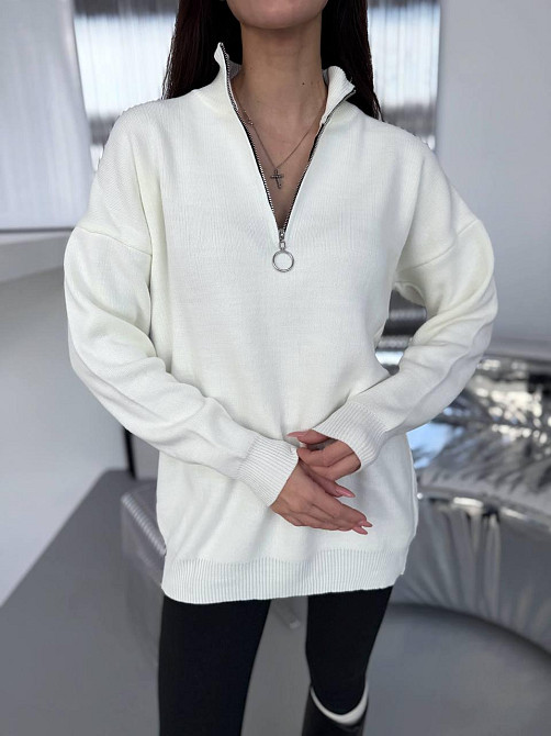 Жіночий стильний подовжений оверсайз светр із блискавкою  в’язка 50% коттон / 50% акрил Одеса - фото 4