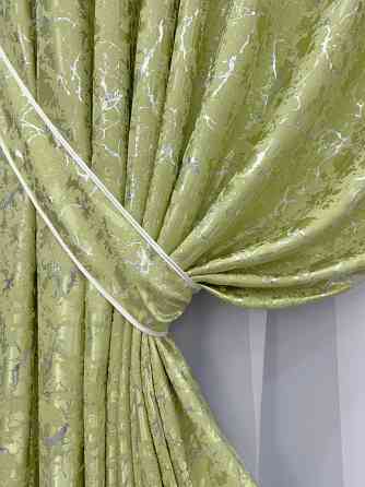 Комплект готових штор VR-Textil Льон мармур Royal Touch № 2011ш Світло-оливковий 200х270 см 2 шт (32-475) Київ