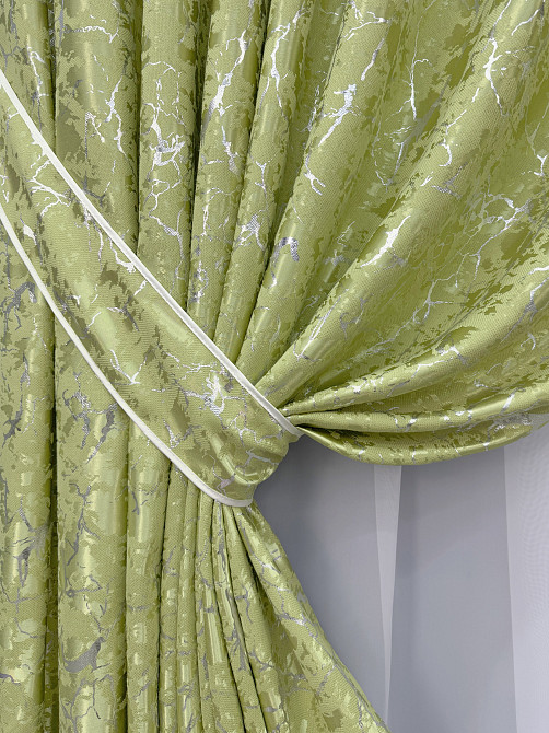 Комплект готових штор VR-Textil Льон мармур Royal Touch № 2011ш Світло-оливковий 200х270 см 2 шт (32-475) Київ - фото 5