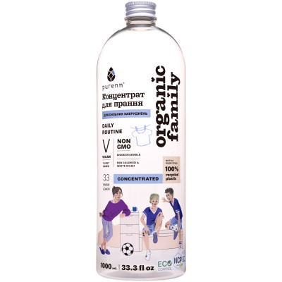Гель для прання Purenn Organic Family Daily Routine для кольорових та білих речей з Малиною 1 л (4751024880432) Вінниця - фото 1