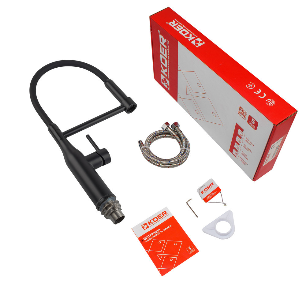 Кухонный смеситель Koer KI-70005-05 с черным силиконовым изливом из нержавеющей стали (KR5005) Харьков - изображение 9