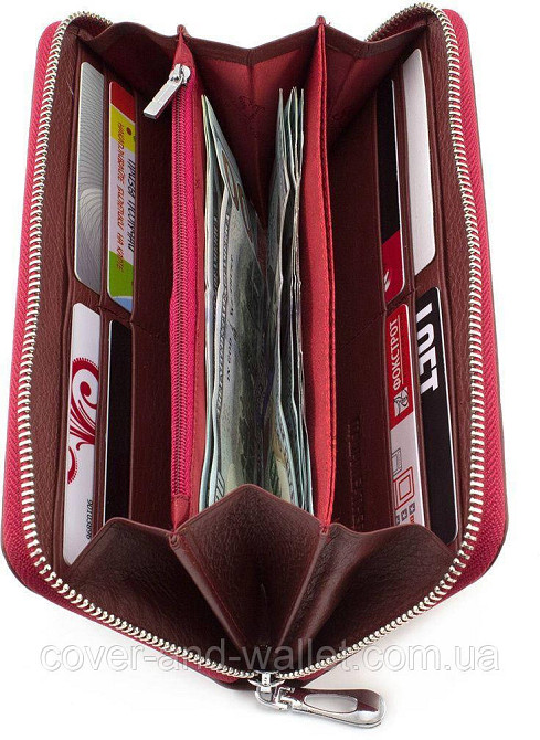 Женский бордовый кожаный кошелек на молнии с ремешком ST 45-2 Киев - изображение 2