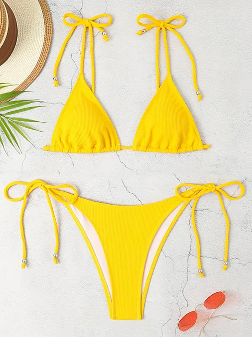 Раздельный купальник шторками на завязках женский S желтый Киев - изображение 7