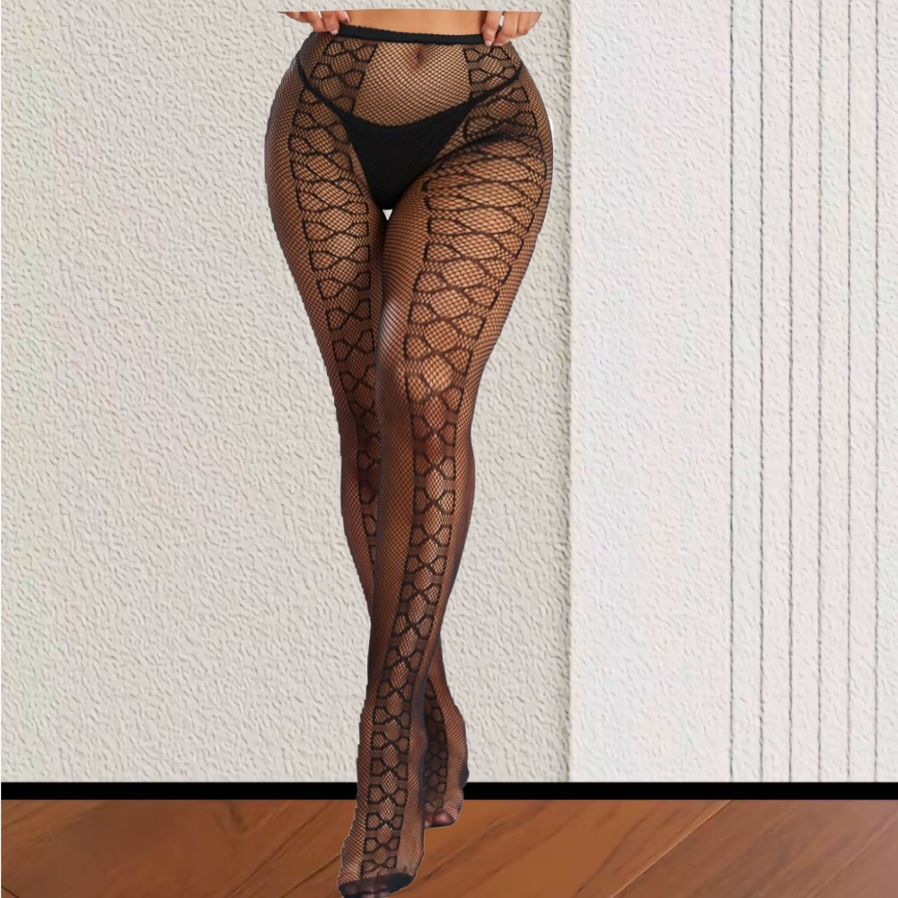 Колготки в сітку з малюнком жіночі one size чорний Київ - фото 2