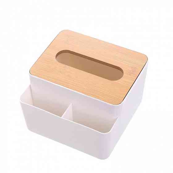 Бокс для серветок Tissue з бамбуковою кришкою з відділенням під косметику та гаджети Вінниця
