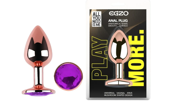 Анальна пробка із кристалом EGZO - Rose Gold Round Plug Purple size S Sex Aura Київ