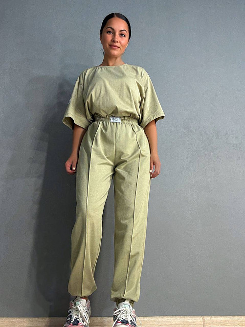 Костюм женский CAPPITONE 101212 оверсайз футболка и джогеры с нашивками хаки, хаки, M Киев - изображение 5