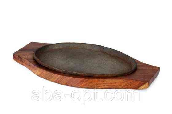 Сковорода Пательна чавунна на дерев'яній підставці 24 х 14 см. Овал Одеса