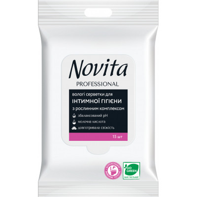 Салфетки для интимной гигиены Novita Professional с растительным комплексом 15 шт. (4823071651195) Винница - изображение 1