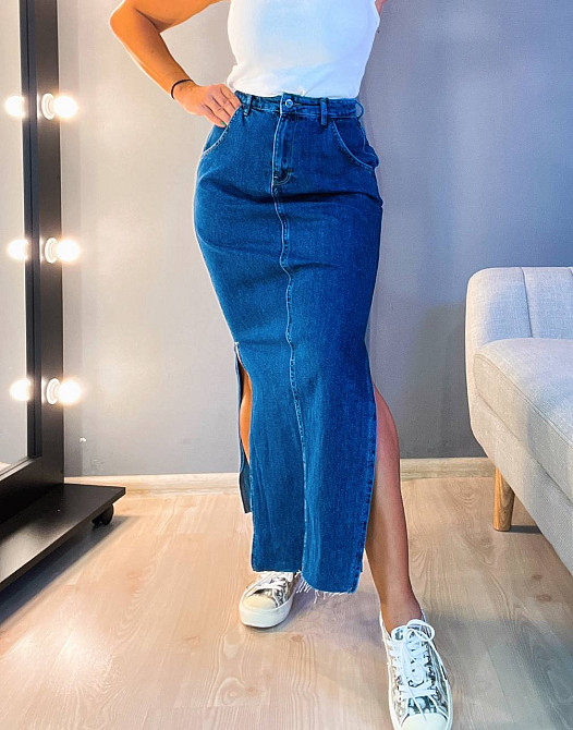 Юбка женская Zeo Basic 3808 джинсовая разрезы по бокам длинная синий, синий, 34 Киев - изображение 17