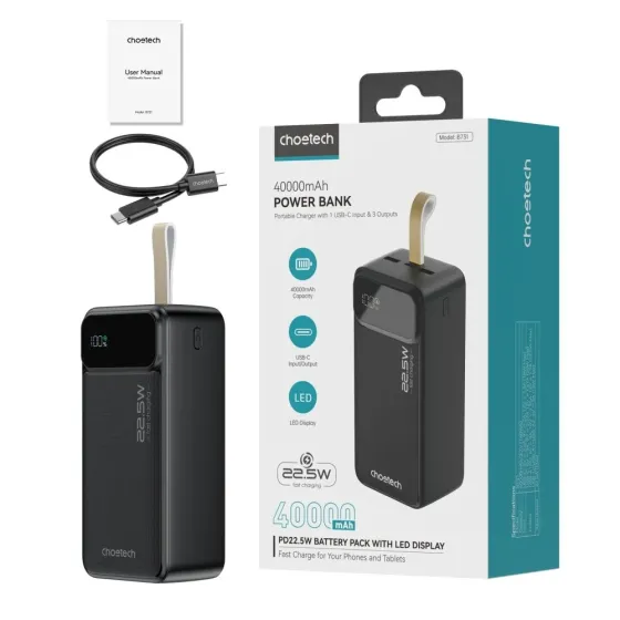 Повербанк 40000mAh Choetech B731 Black 22.5W QC3.0 PD3.0 (43-00117) Київ
