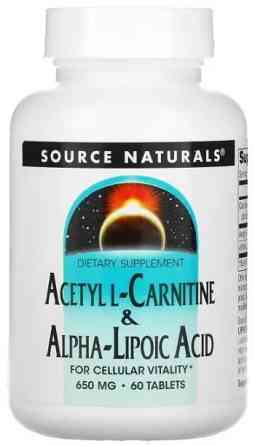 Ацетил карнітин + альфа-ліпоєва кислота Source Naturals Acetyl L-Carnitine & Alpha Lipoic Acid 650 мг 60 таб Київ