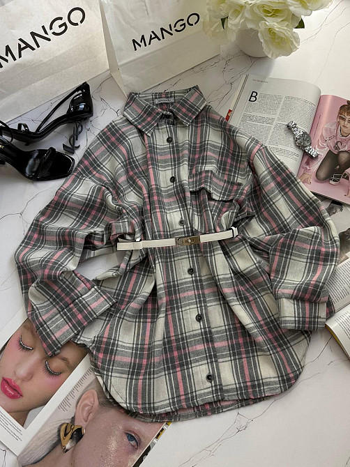 Жіноча тепла оверсайз сорочка в клітинку на ґудзиках кашемір Сірий 2 Одеса - фото 7