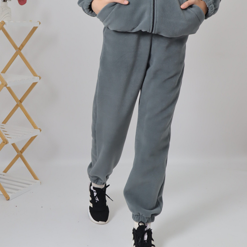 Дитячий флісовий теплий костюм на зиму (толстовка на блискавці з капюшоном + штани) Сіро-зелений 158 Кам'янець-Подільський - фото 2