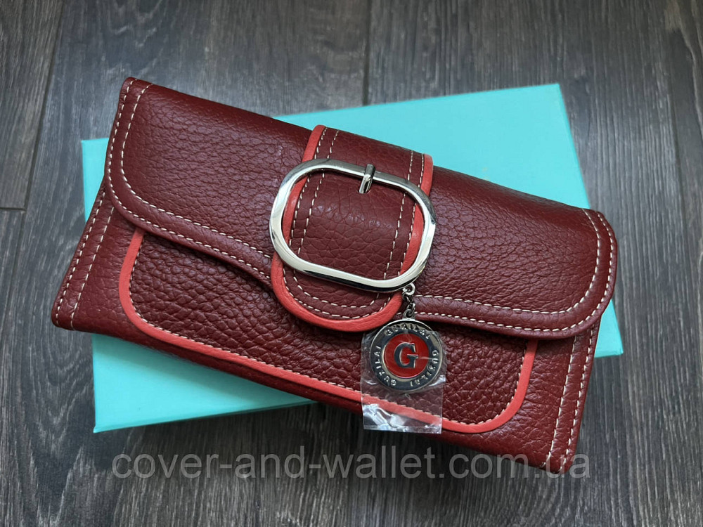 Бордовый женский кошелек из натуральной кожи с пряжкой Guxilai Киев - изображение 16