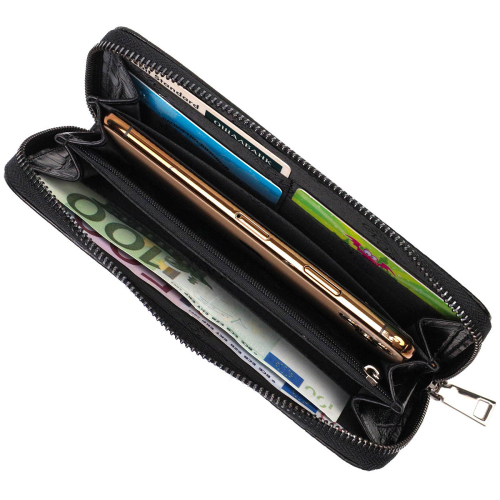 Вместительный женский кошелек из натуральной кожи с тиснением под крокодила Черный (BOND) Киев - изображение 1