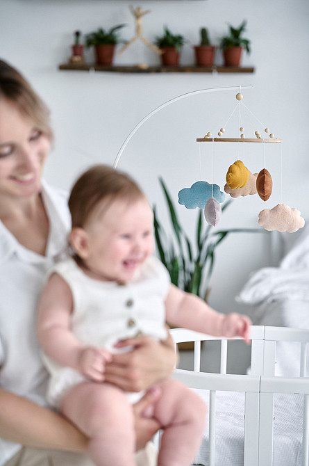 Дитячий музичний мобіль на ліжечко для немовлят WooolyWool «Хмаринки» з 35 мелодіями Київ - фото 4