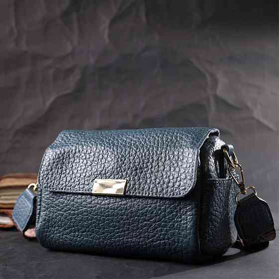 Відмінна шкіряна сумка з оригінальною плечовою лямкою Vintage 22402 Синя Київ