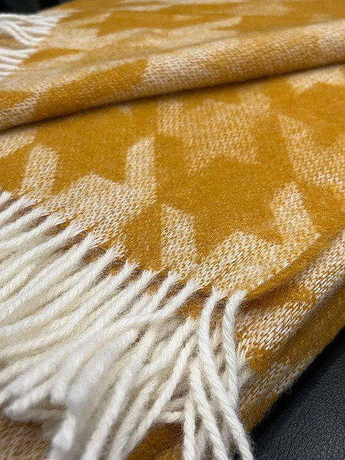 Плед вовняний Vladi 140x200 см жовто-гарячий гірчичний із новозеландської вовни Коломыя - изображение 2