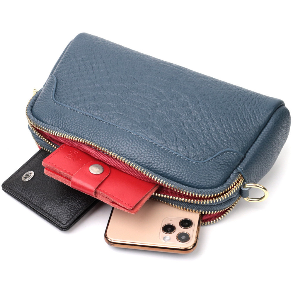 Модная сумка на два отделения из натуральной кожи Vintage 22355 Синяя Киев - изображение 8