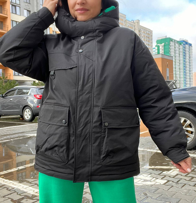 Куртка жіноча Snow Passion 6617 парка з капюшоном та кишенями оверсайз чорна, чорний, 42 Одеса - фото 7