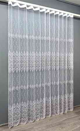 Тюль VR-Textil 1856т Фатин з вишивкою Корд та люрексом Холодний білий з пудровим 250х270 см (42-1035) Київ