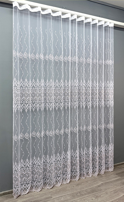Тюль VR-Textil 1856т Фатин з вишивкою Корд та люрексом Холодний білий з пудровим 250х270 см (42-1035) Київ - фото 3