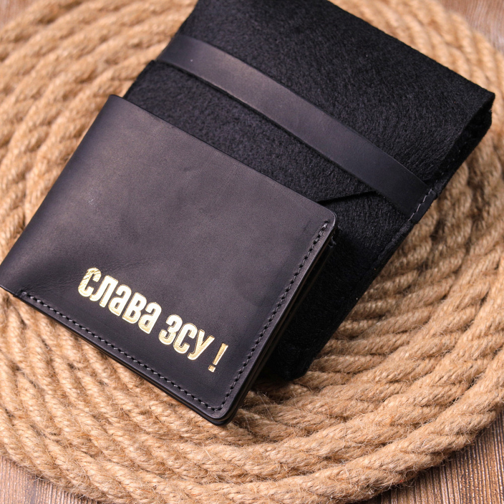 Добротное кожаное портмоне из винтажной кожи в два сложения Черный (GRANDE PELLE) Киев - изображение 4