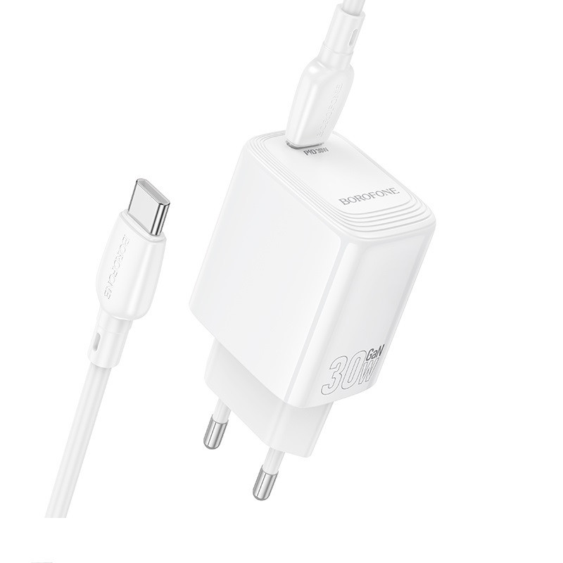 Мережевий зарядний пристрій з кабелем BOROFONE BN28 Fuente single port PD30W charger set (C to C) (EU) White Одеса - фото 4