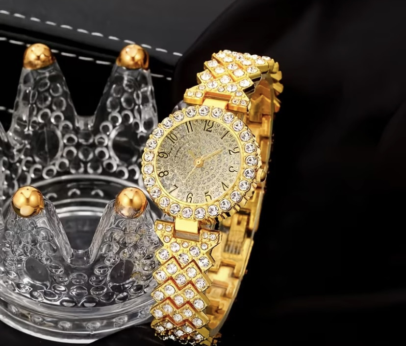 Подарочный набор для женщин Арабские цифры Сердценаручные часы браслет кольцо цепочка с кулоном и серьги золотистый Киев - изображение 3