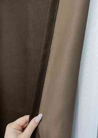 Комплект штор VR-Textil рогожка преміум TERRA LUXE 100х270 2шт і Тюль 400х270 1861ш-115т шоколадний з білим 71-079/2 Київ